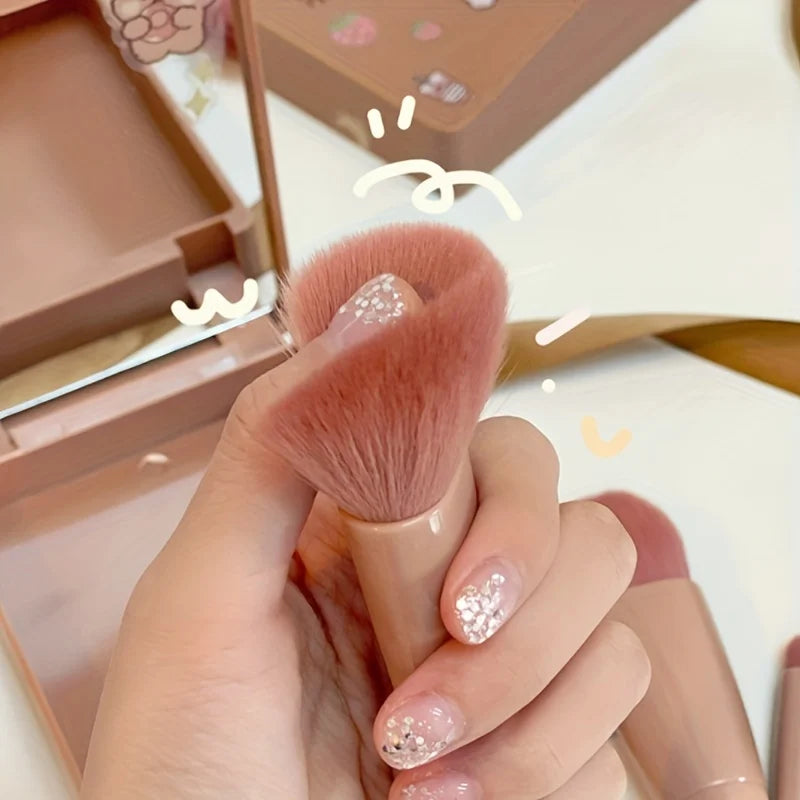 5Pcs Portable Makeup Brush Set With Mirror - Foldable Travel Kit