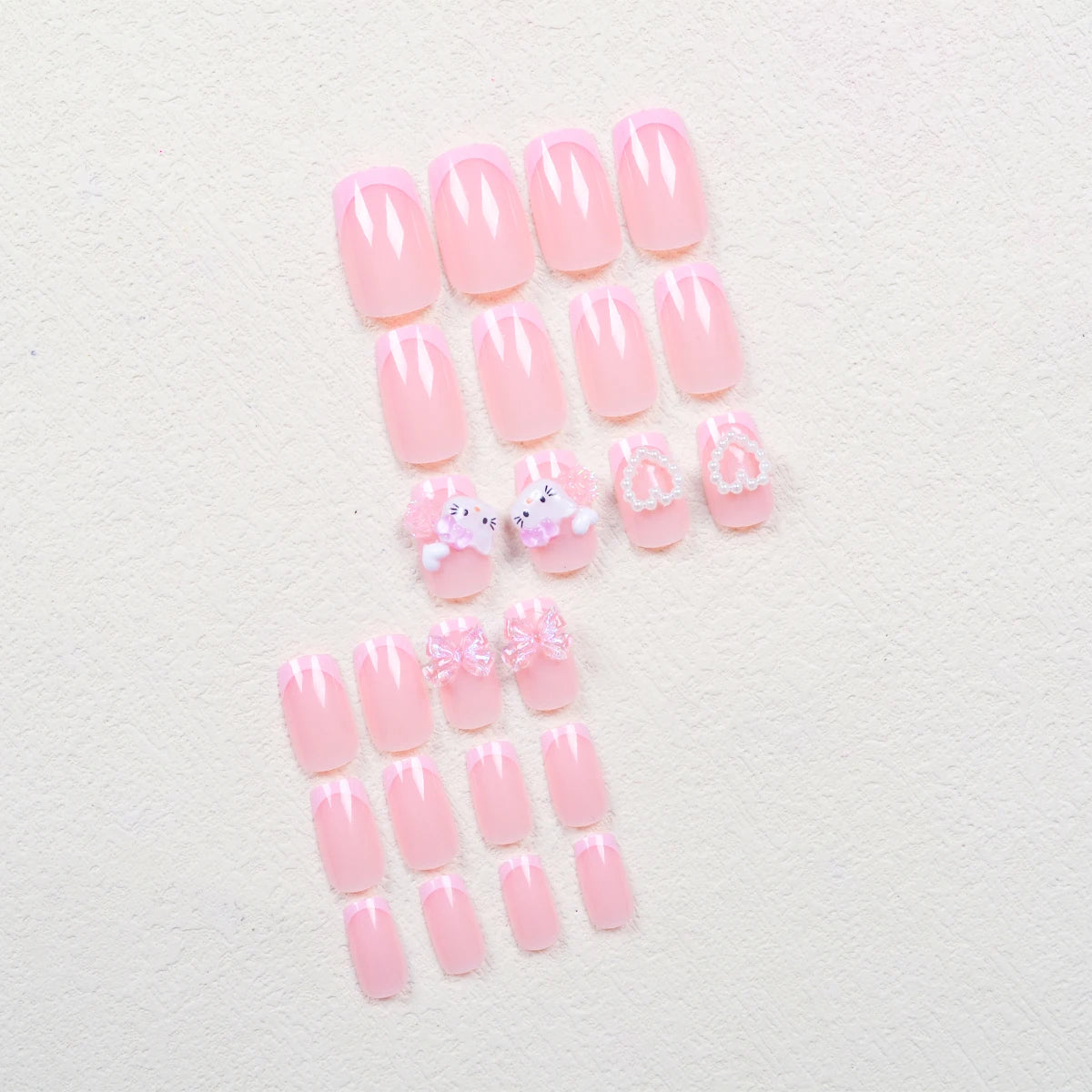 Greycord Beauty™ Pretty Paws – 24PC Pink French Hello Kitty-Inspired Nail Set - Greycord