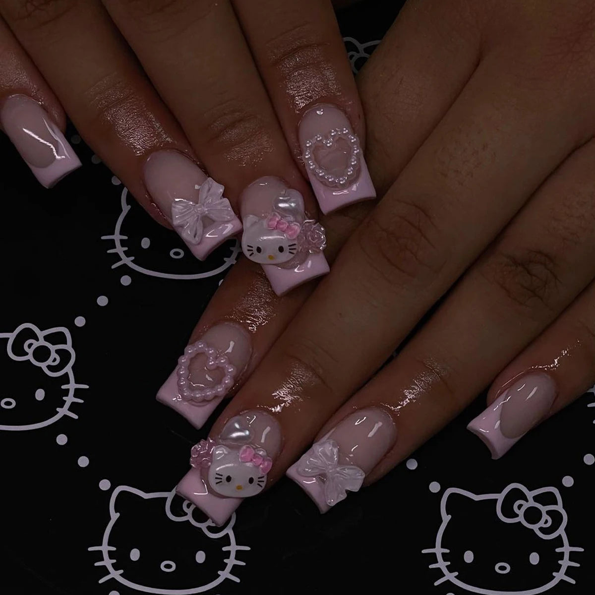 Greycord Beauty™ Pretty Paws – 24PC Pink French Hello Kitty-Inspired Nail Set - Greycord