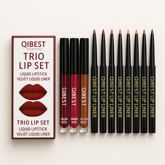QIBEST Liquid Lipstick & Lip Liner Set — Ultra Matte, Velvet Finish, Long-Wear Lip Kit