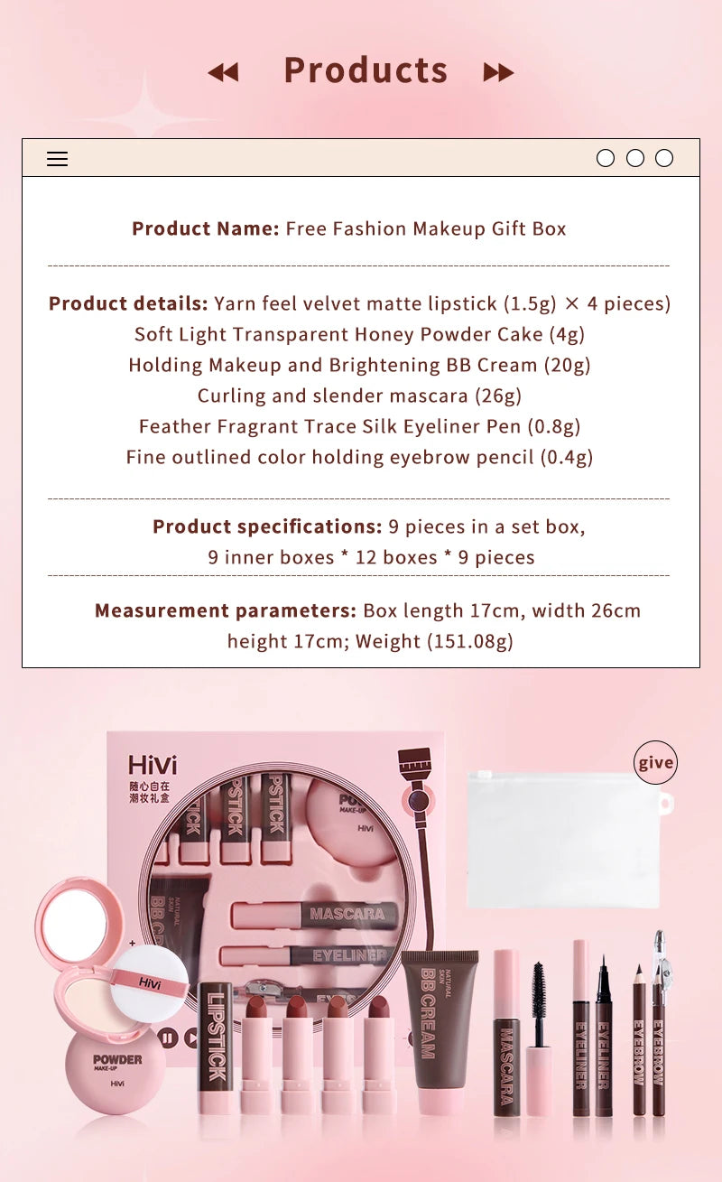 Timeless Radiance Kit: Lipstick, Powder, Mascara & More (9-Piece Set)