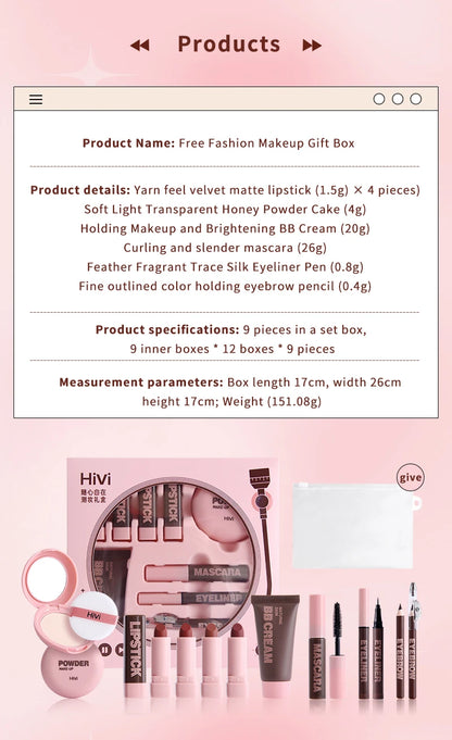 Timeless Radiance Kit: Lipstick, Powder, Mascara & More (9-Piece Set)