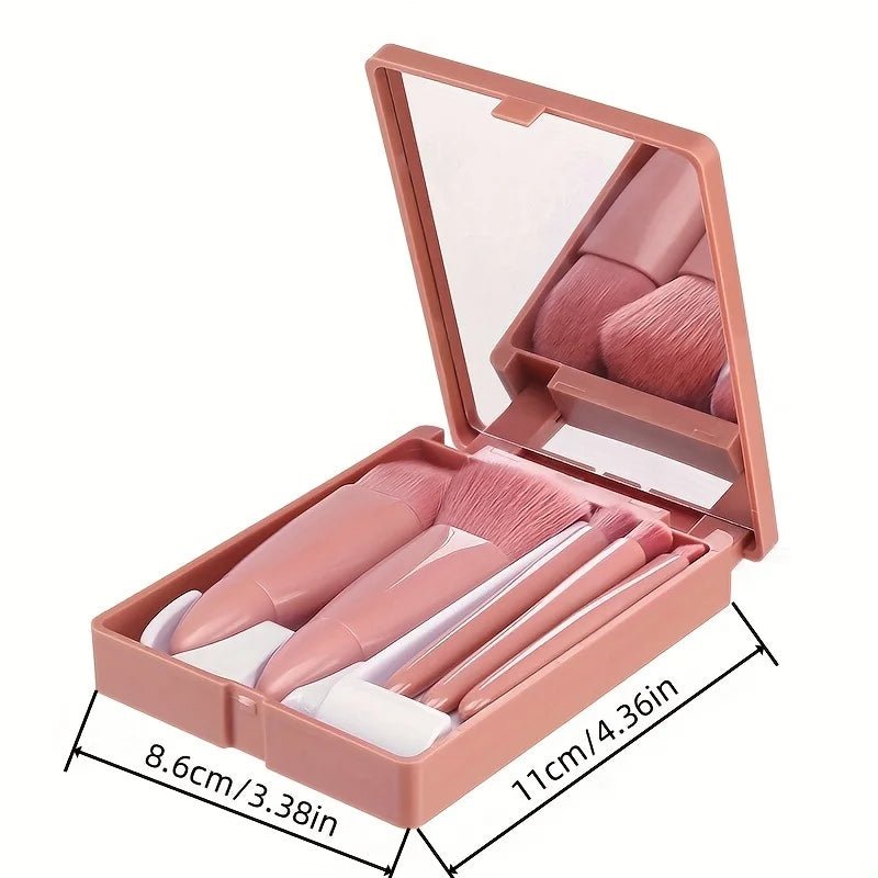 5Pcs Portable Makeup Brush Set With Mirror - Foldable Travel Kit - Greycord BeautyGreycord Beauty