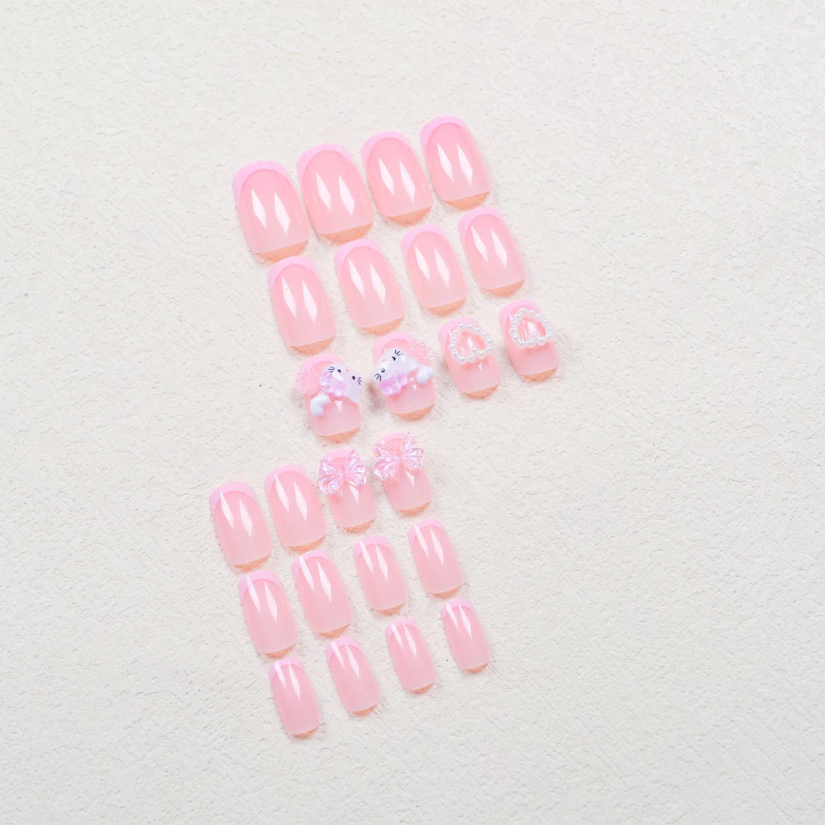 Greycord Beauty™ Pretty Paws – 24PC Pink French Hello Kitty-Inspired Nail Set - Greycord