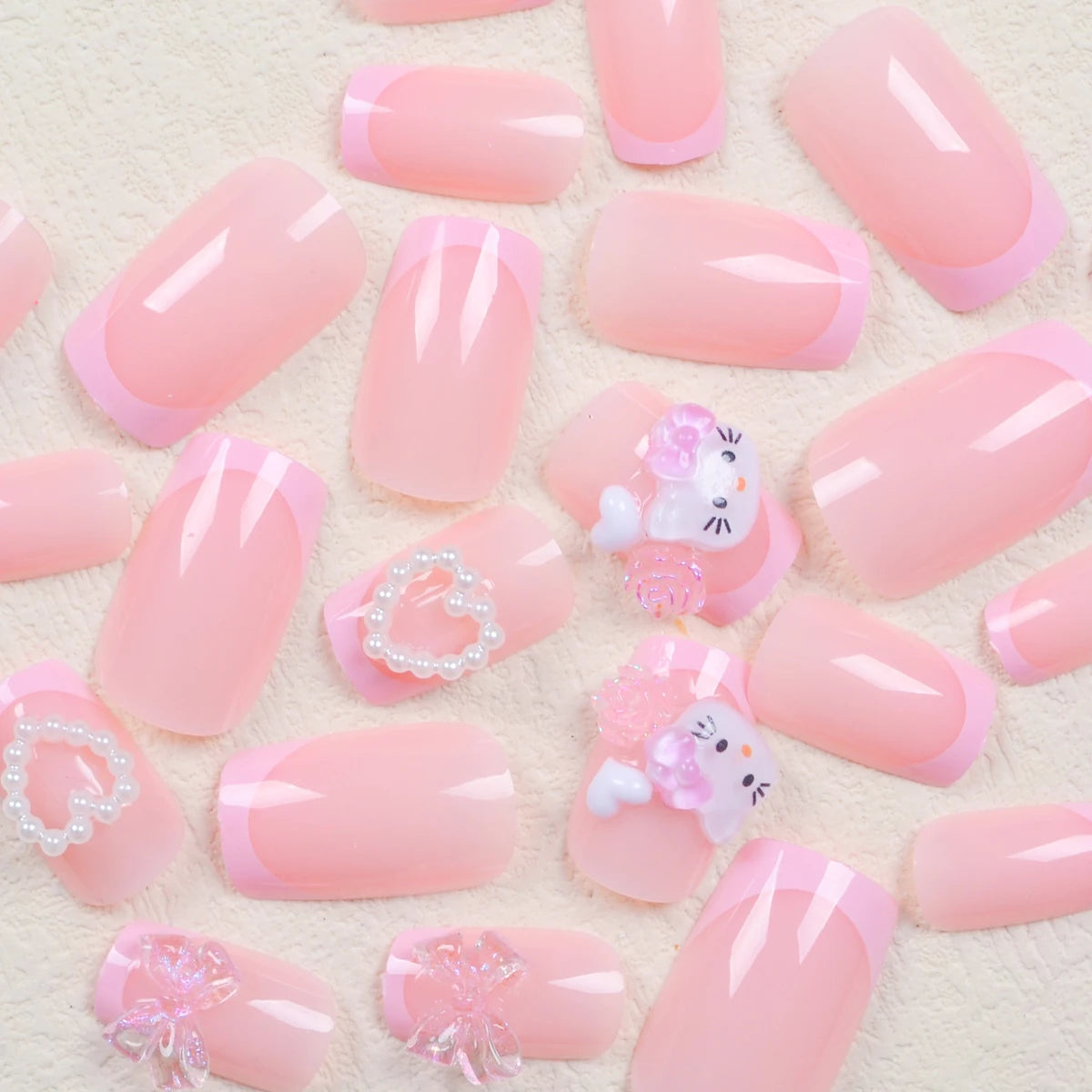 Greycord Beauty™ Pretty Paws – 24PC Pink French Hello Kitty-Inspired Nail Set - Greycord