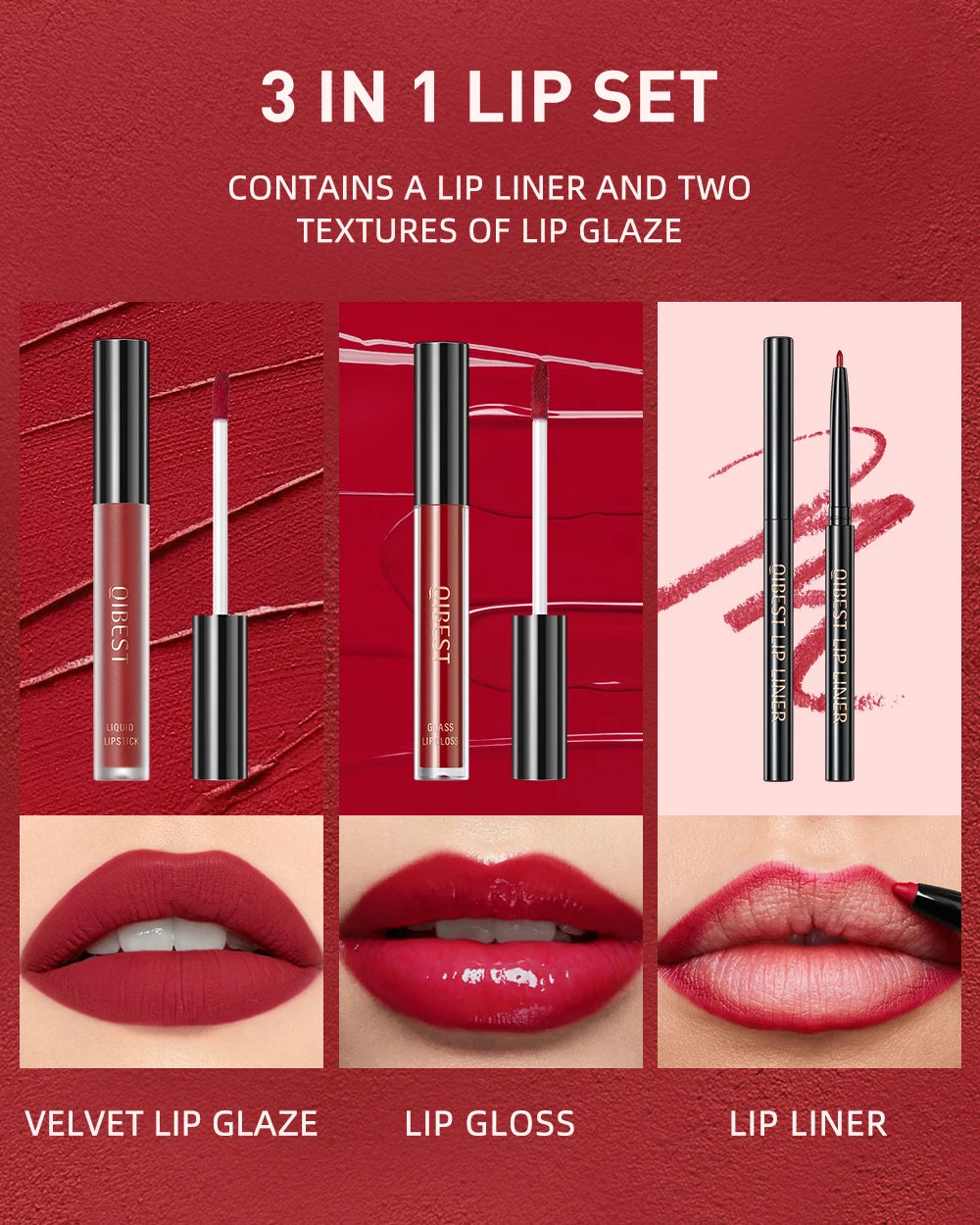 QIBEST Liquid Lipstick & Lip Liner Set