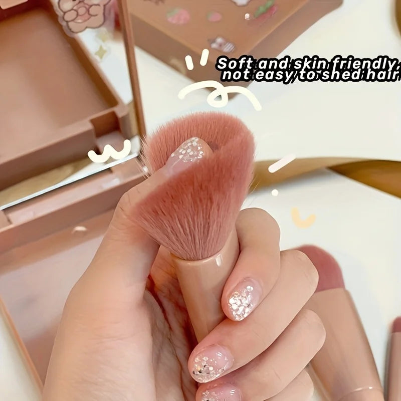 5Pcs Portable Makeup Brush Set With Mirror -  Foldable Travel Kit