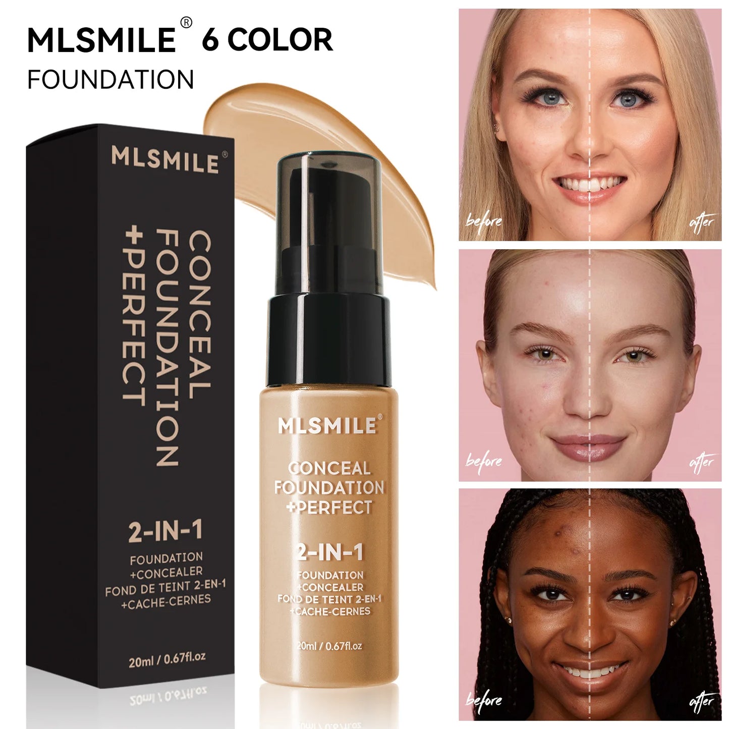 MLSMILE Flawless Matte Foundation – Full Coverage, Concealer Effect