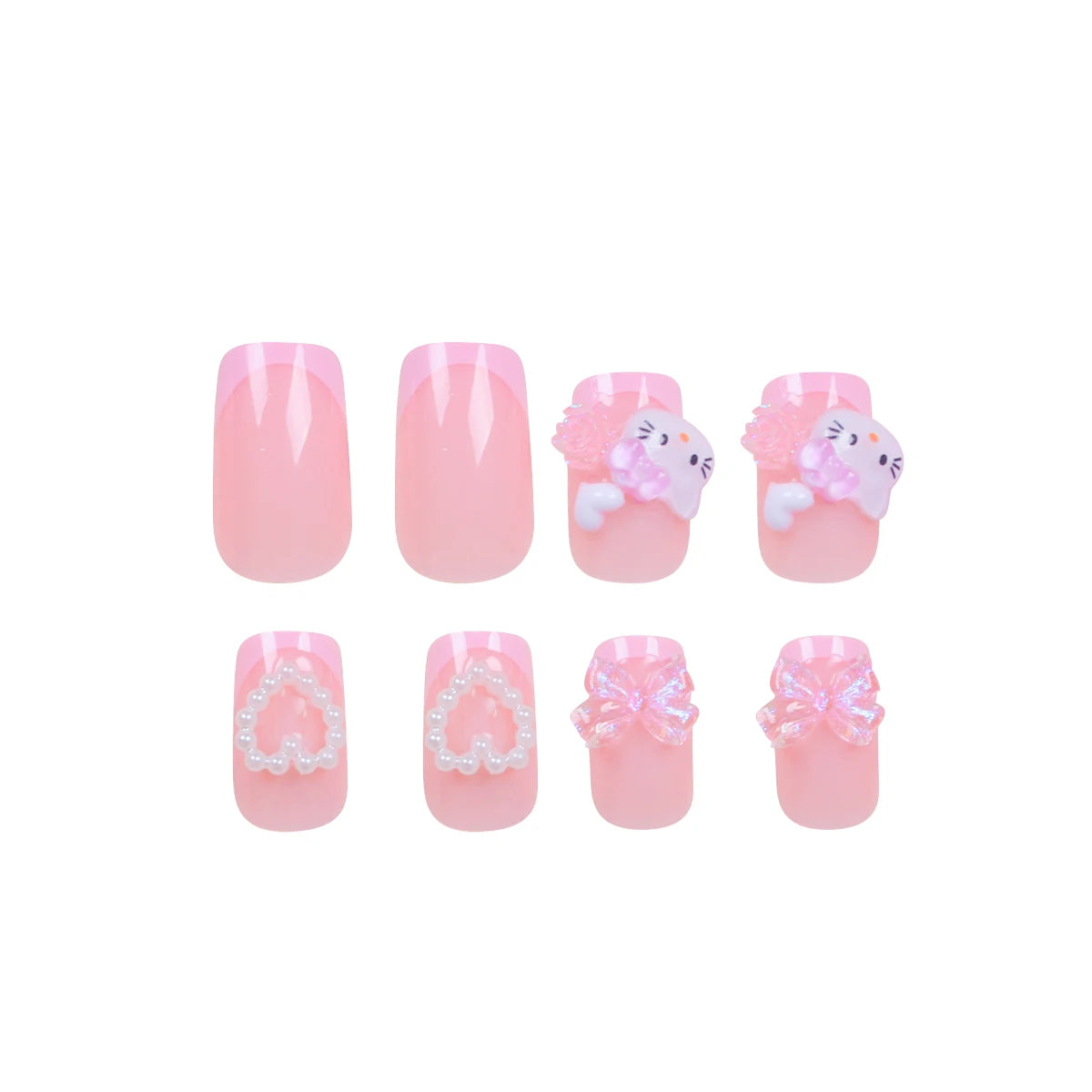 Greycord Beauty™ Pretty Paws – 24PC Pink French Hello Kitty-Inspired Nail Set - Greycord