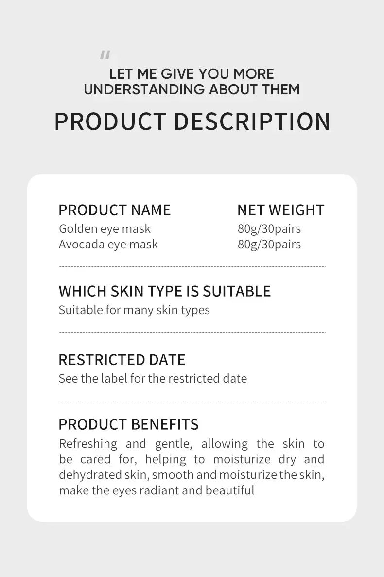 SADOER Golden Avocado Eye Patches – Anti-Dark Circles & Wrinkles (120pcs)