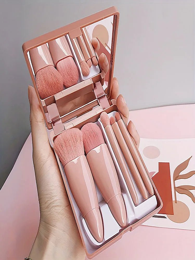 5Pcs Portable Makeup Brush Set With Mirror - Foldable Travel Kit - Greycord BeautyGreycord Beauty